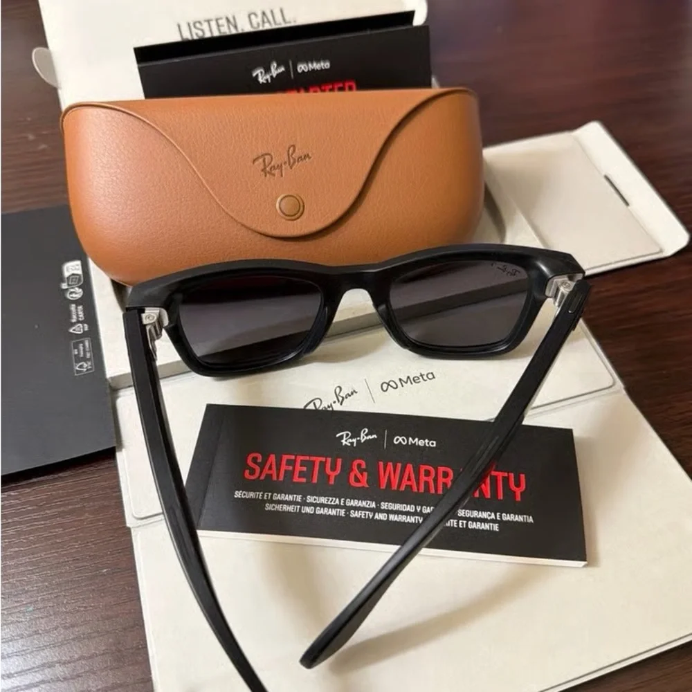 Ray-Ban Black Frame Sunglasses with Brown Leather Case